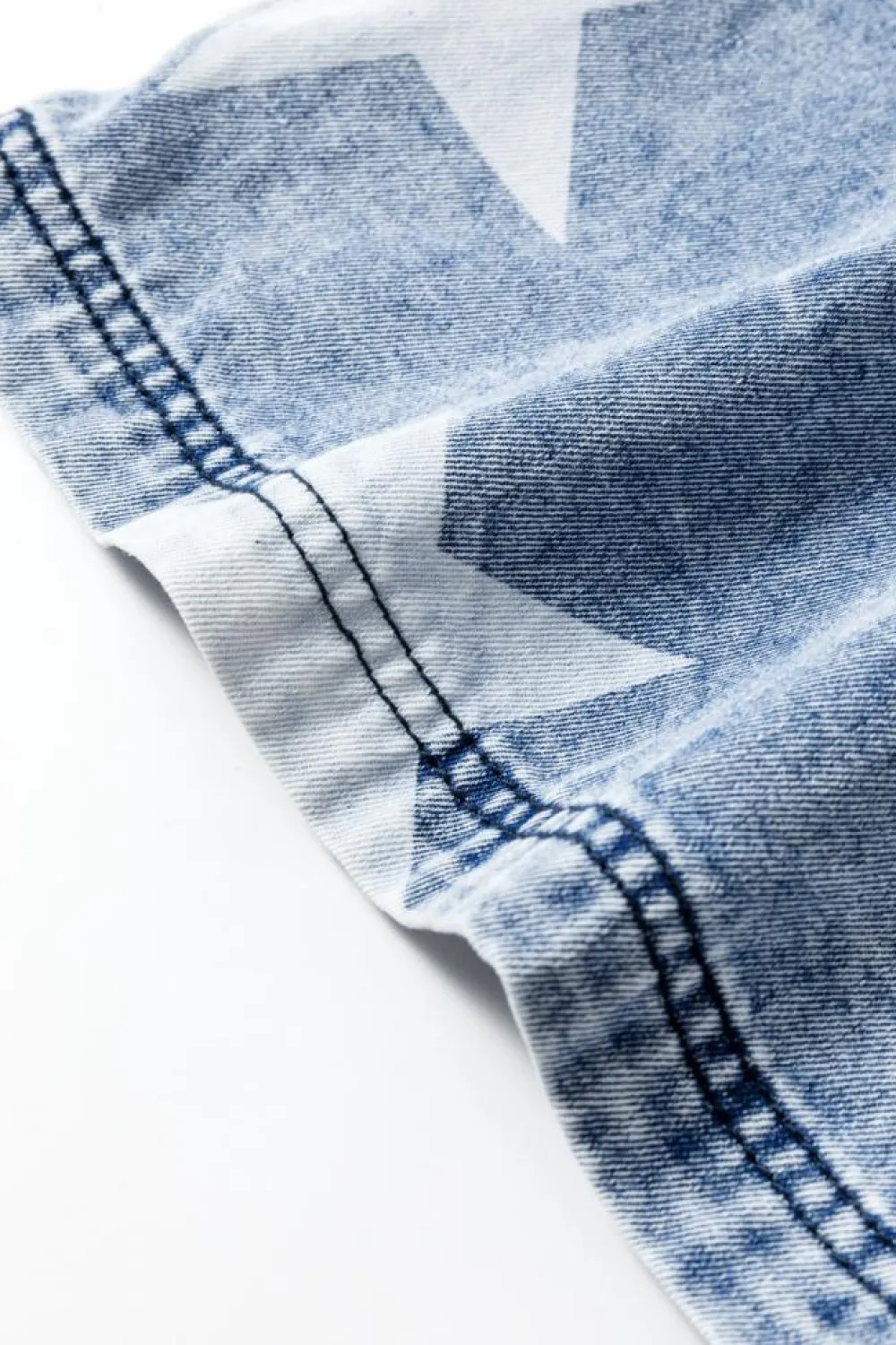 Best Dear-Lover Star Print Light Wash Drawstring High Waist Wide Leg Jeans Light Blue