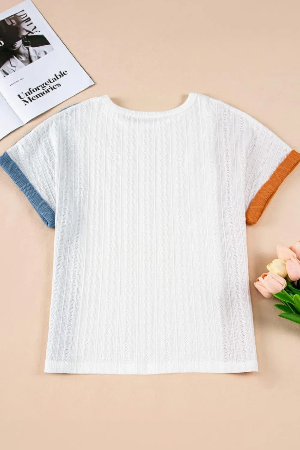 Clearance Dear-Lover Textured Color Block Loose Fit T Shirt Light Blue
