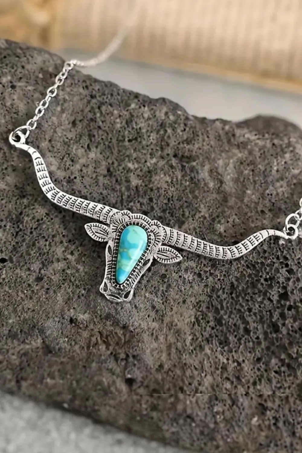 Online Dear-Lover Turquoise Steer Head Pendant Chain Necklace Light Blue