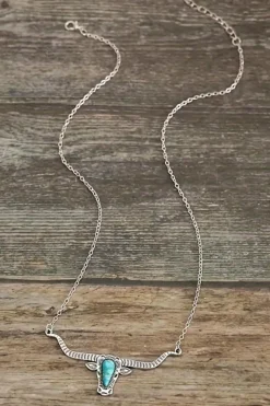 Online Dear-Lover Turquoise Steer Head Pendant Chain Necklace Light Blue