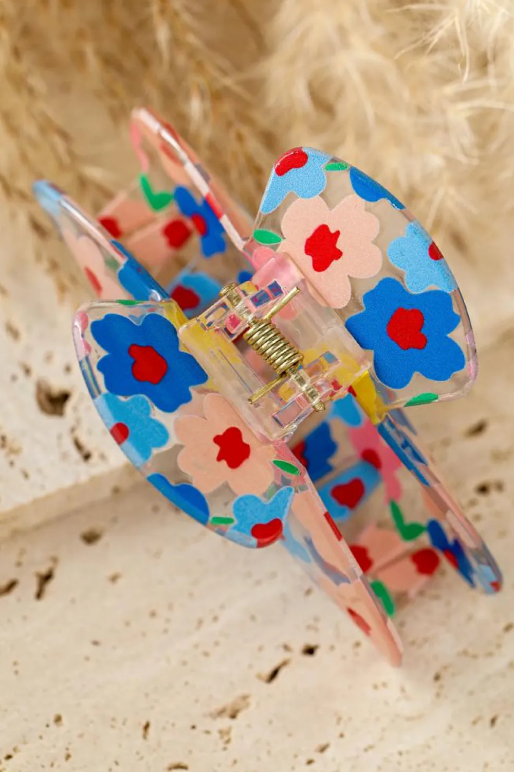 Outlet Dear-Lover Vibrant Flower Print Transparent PVC Hair Clip Light Blue