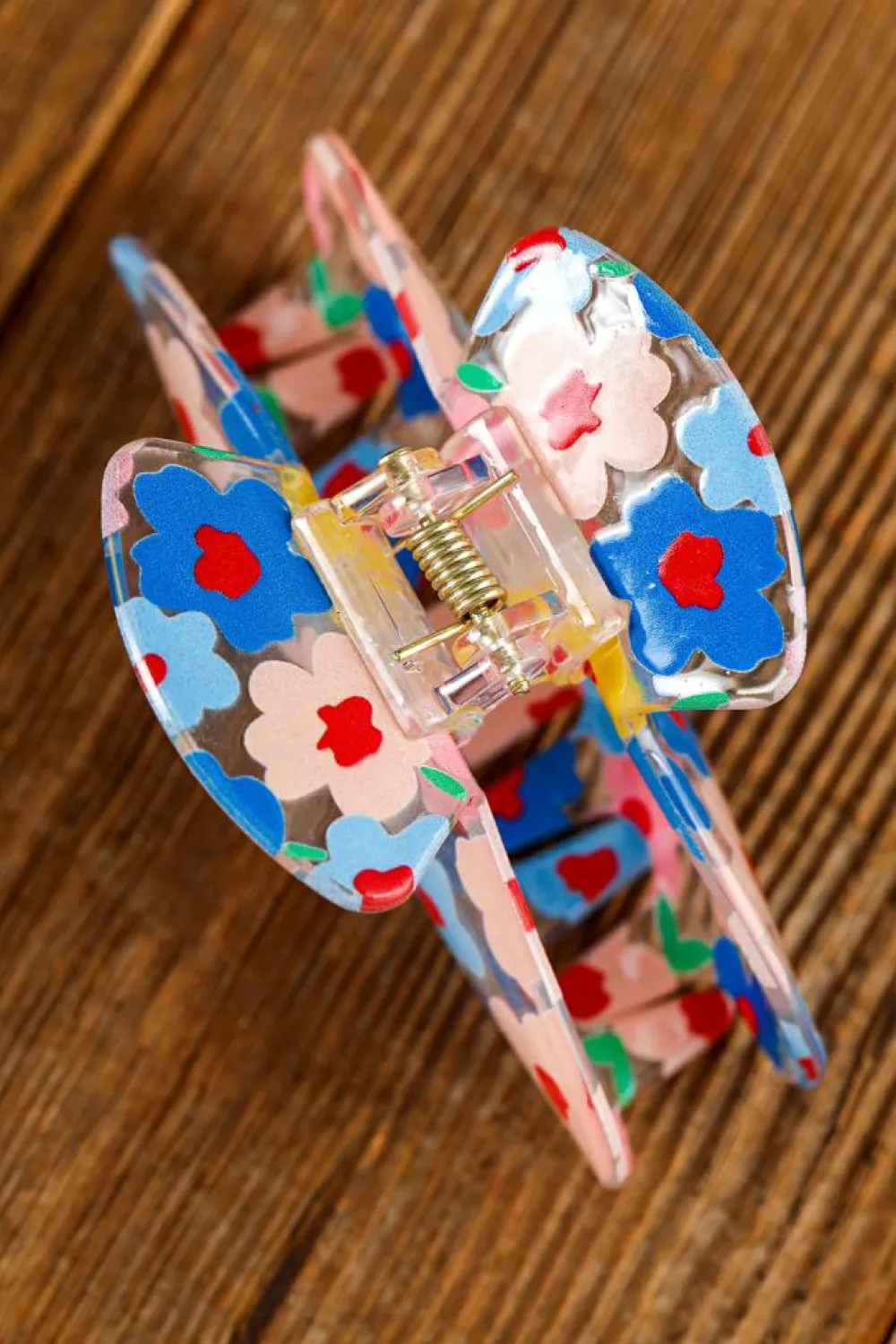 Outlet Dear-Lover Vibrant Flower Print Transparent PVC Hair Clip Light Blue