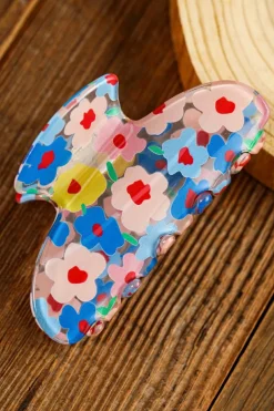 Outlet Dear-Lover Vibrant Flower Print Transparent PVC Hair Clip Light Blue
