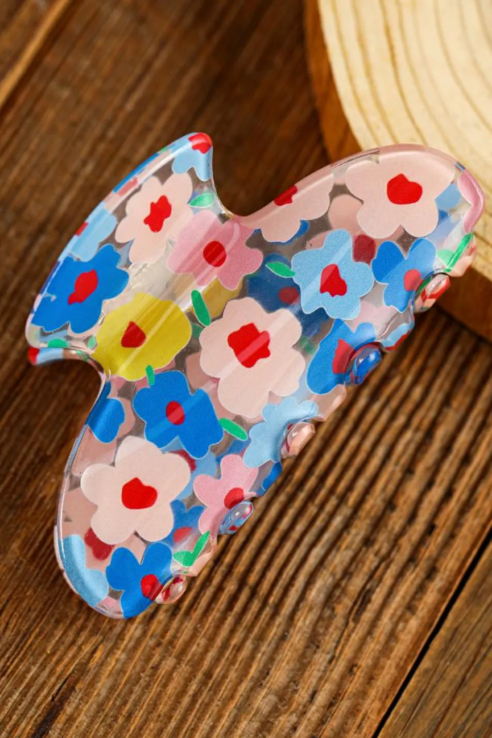 Outlet Dear-Lover Vibrant Flower Print Transparent PVC Hair Clip Light Blue
