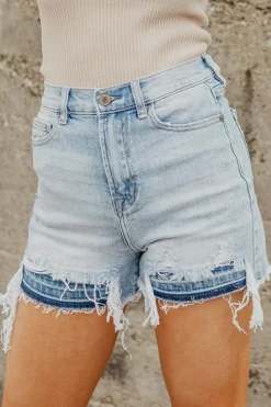 Outlet Dear-Lover Vintage Washed Raw Edge Jean Shorts Light Blue