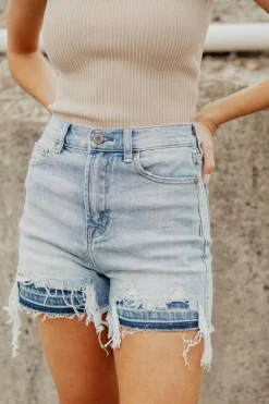 Outlet Dear-Lover Vintage Washed Raw Edge Jean Shorts Light Blue