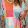 Online Dear-Lover Waffle Knit Colorblock Loose T Shirt Light Blue