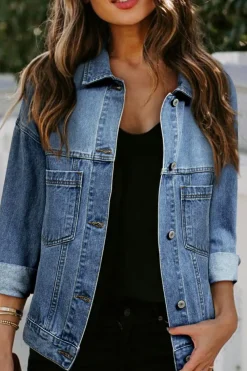 Best Dear-Lover Washed Oversize Pocketed Denim Jacket Light Blue