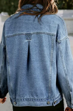 Best Dear-Lover Washed Oversize Pocketed Denim Jacket Light Blue
