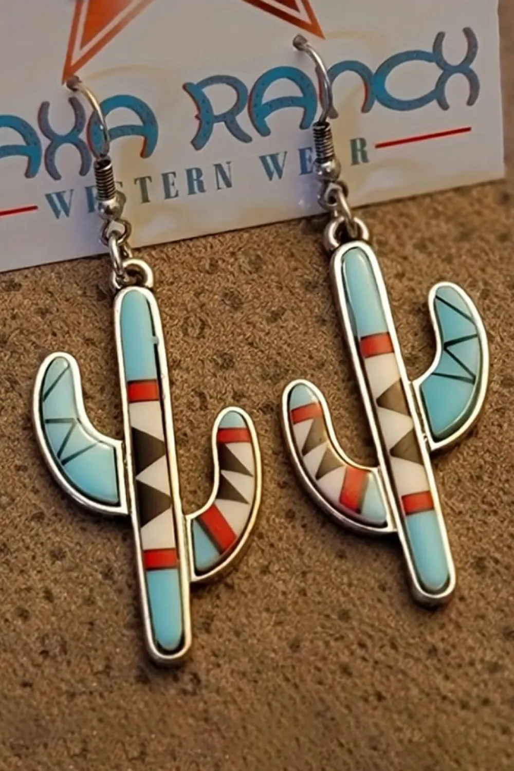 Sale Dear-Lover Western Cactus Alloy Dangle Earrings Light Blue