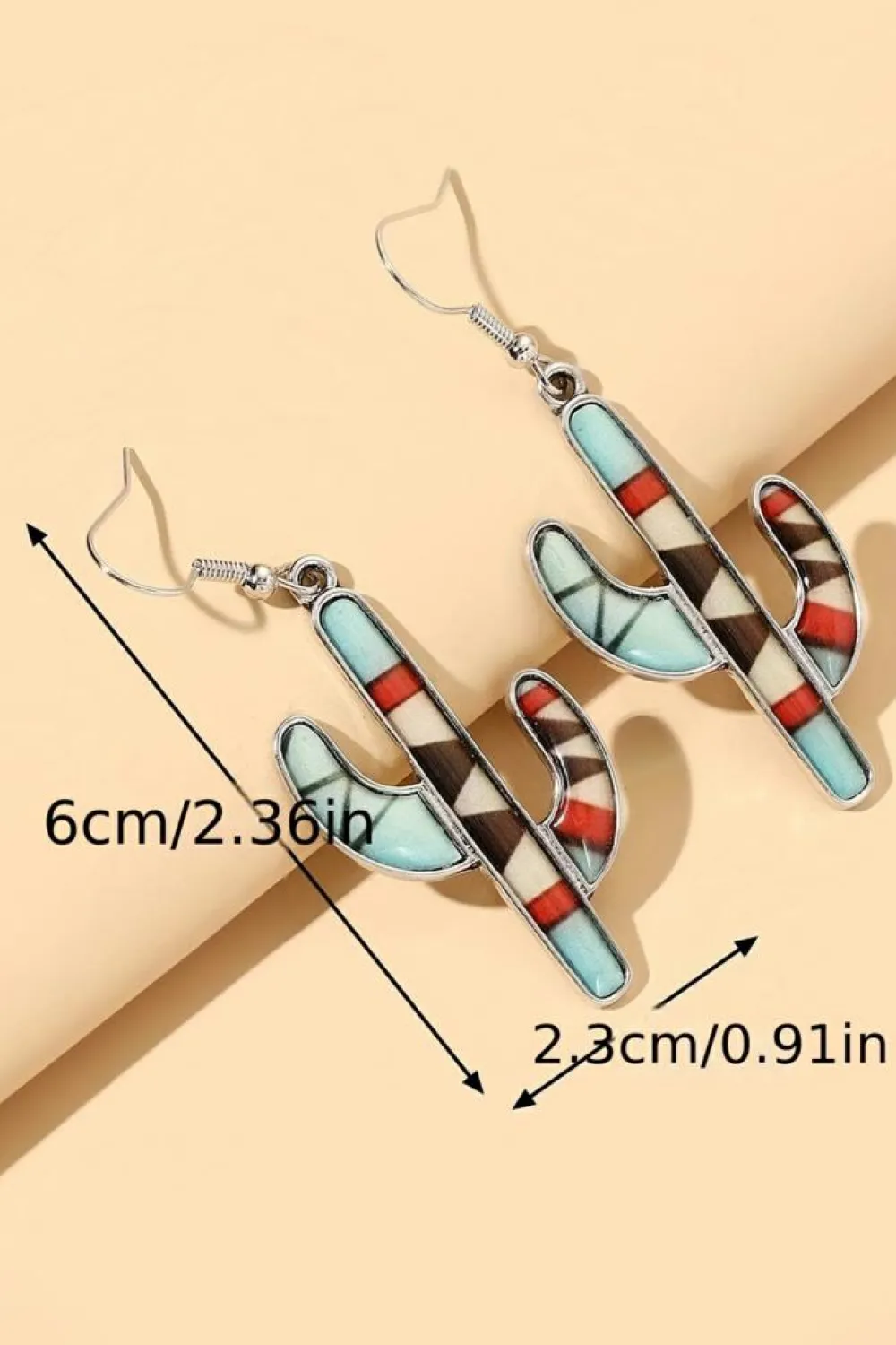 Sale Dear-Lover Western Cactus Alloy Dangle Earrings Light Blue