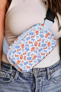 Best Dear-Lover Western Pattern Print Wide Belt Zipper Sling Bag Light Blue