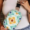 Sale Dear-Lover Western Print Buckle Wide Straps Crossbody Bag Light Blue