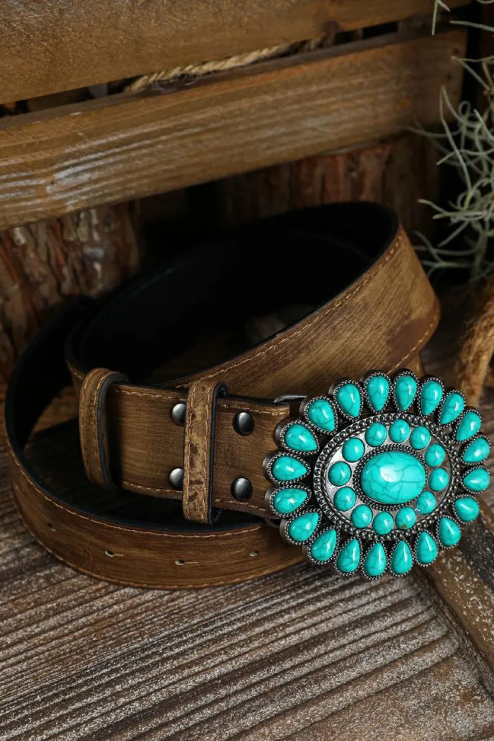 Discount Dear-Lover Western Turquoise Decor Retro Wide Belt Light Blue