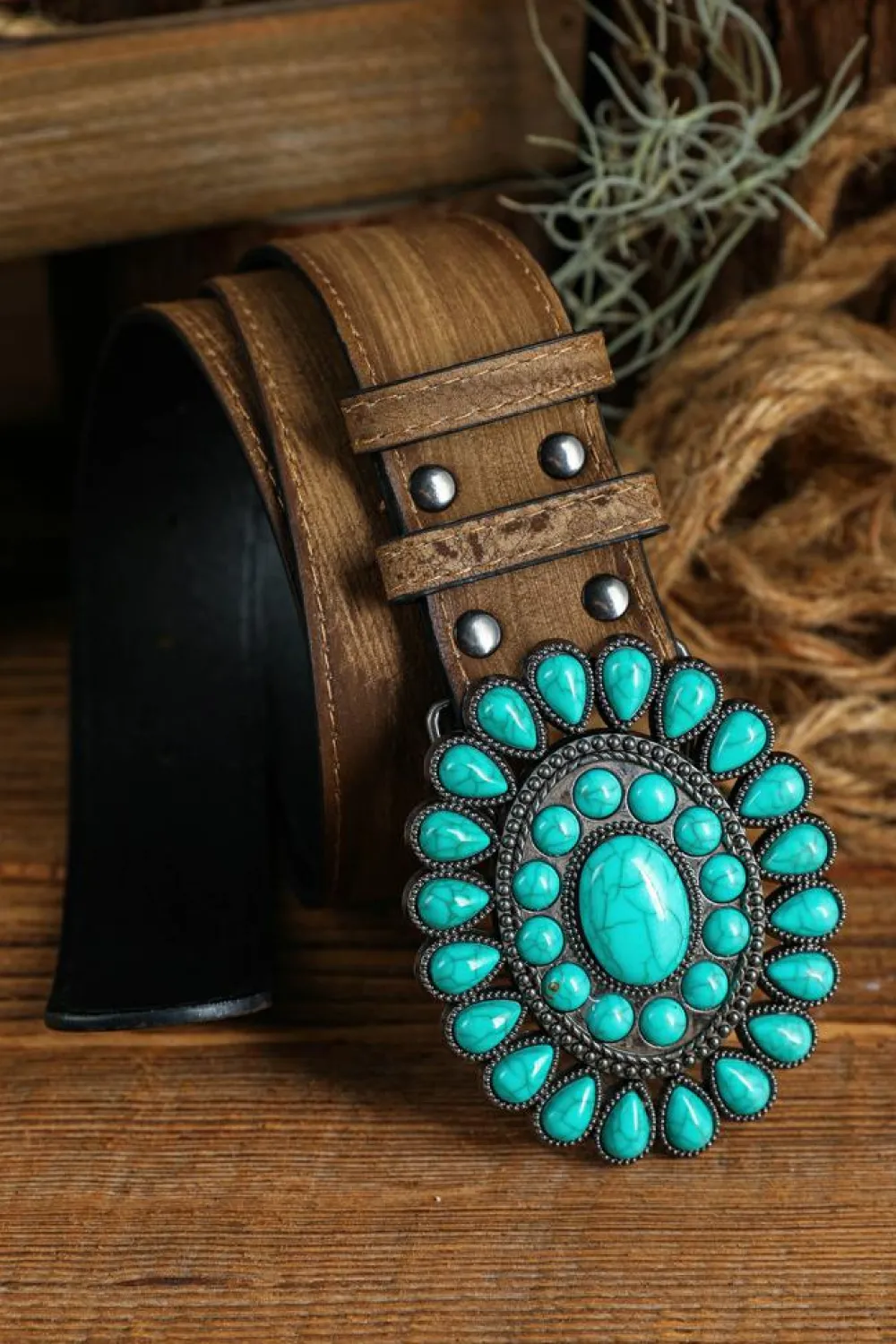 Discount Dear-Lover Western Turquoise Decor Retro Wide Belt Light Blue