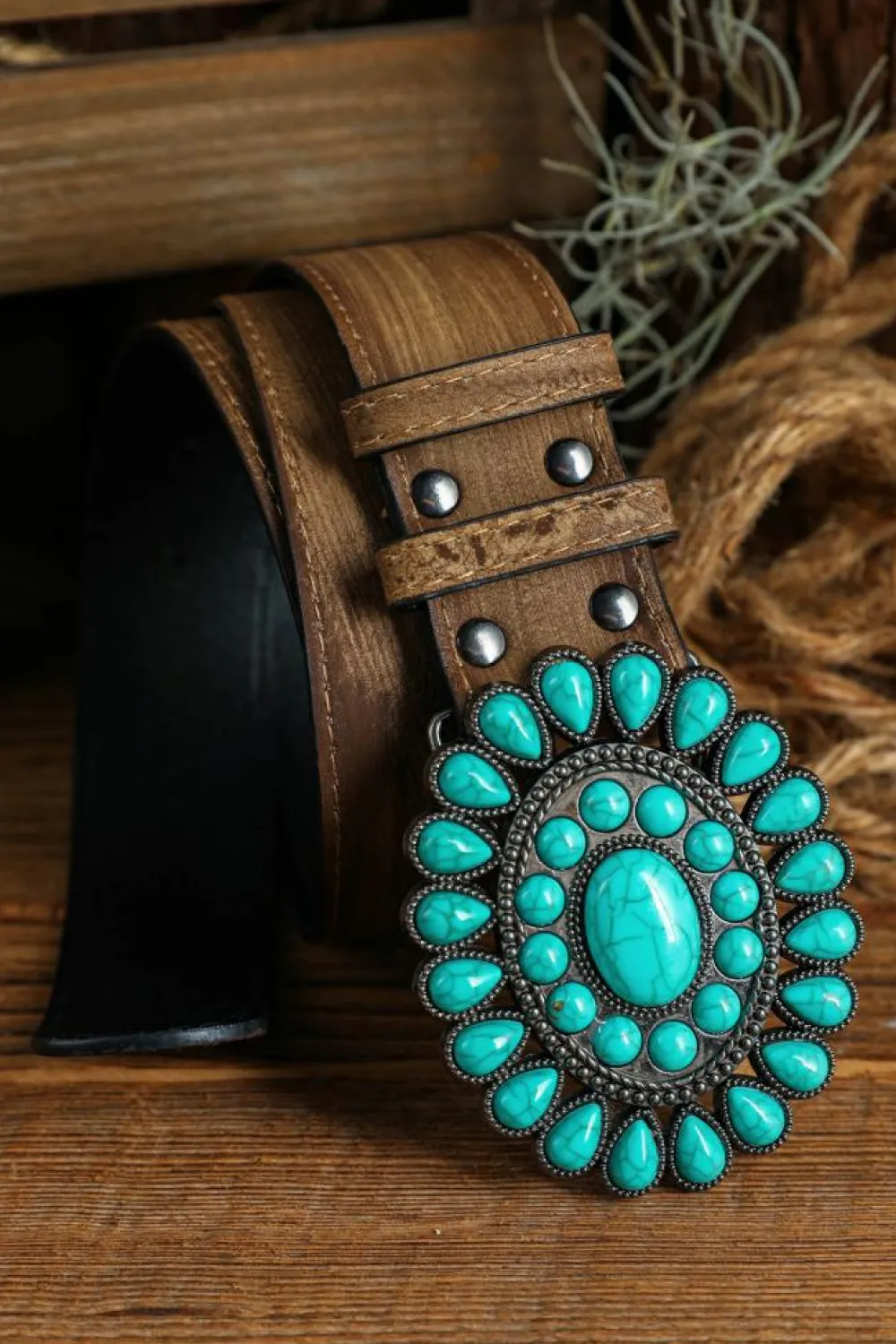 Discount Dear-Lover Western Turquoise Decor Retro Wide Belt Light Blue