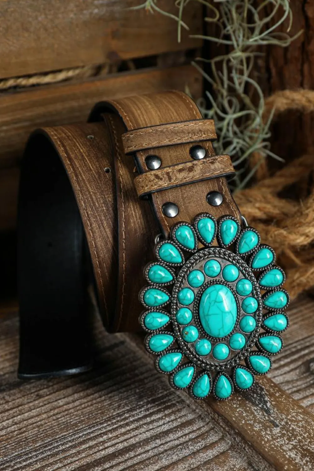 Discount Dear-Lover Western Turquoise Decor Retro Wide Belt Light Blue