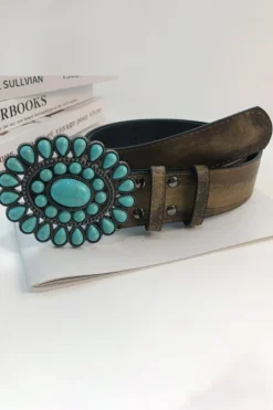 Discount Dear-Lover Western Turquoise Decor Retro Wide Belt Light Blue