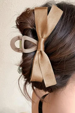 New Dear-Lover Bow Decor Large Hair Claw Clip Light French Beige