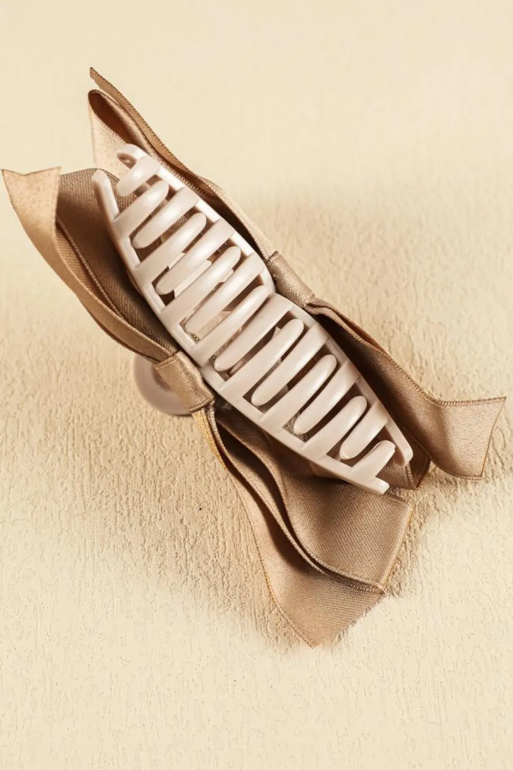 New Dear-Lover Bow Decor Large Hair Claw Clip Light French Beige