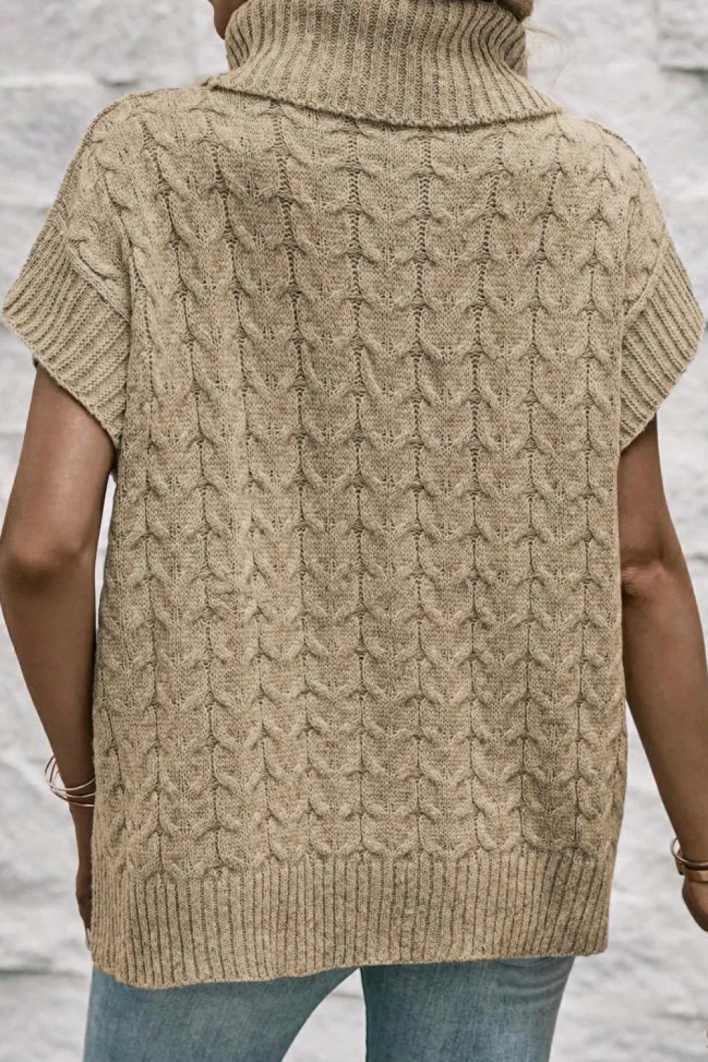 Sale Dear-Lover Cable Knit Turtleneck Batwing Sleeve Sweater Light French Beige