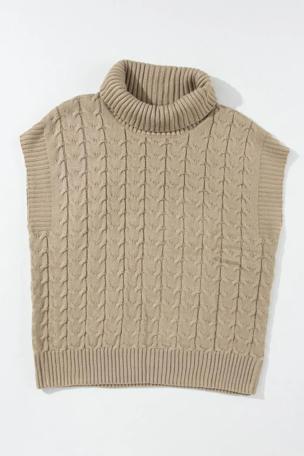 Sale Dear-Lover Cable Knit Turtleneck Batwing Sleeve Sweater Light French Beige