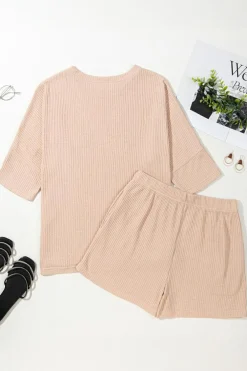 Outlet Dear-Lover Cactus Forest Waffle Half Sleeve Tee Short Set Light French Beige