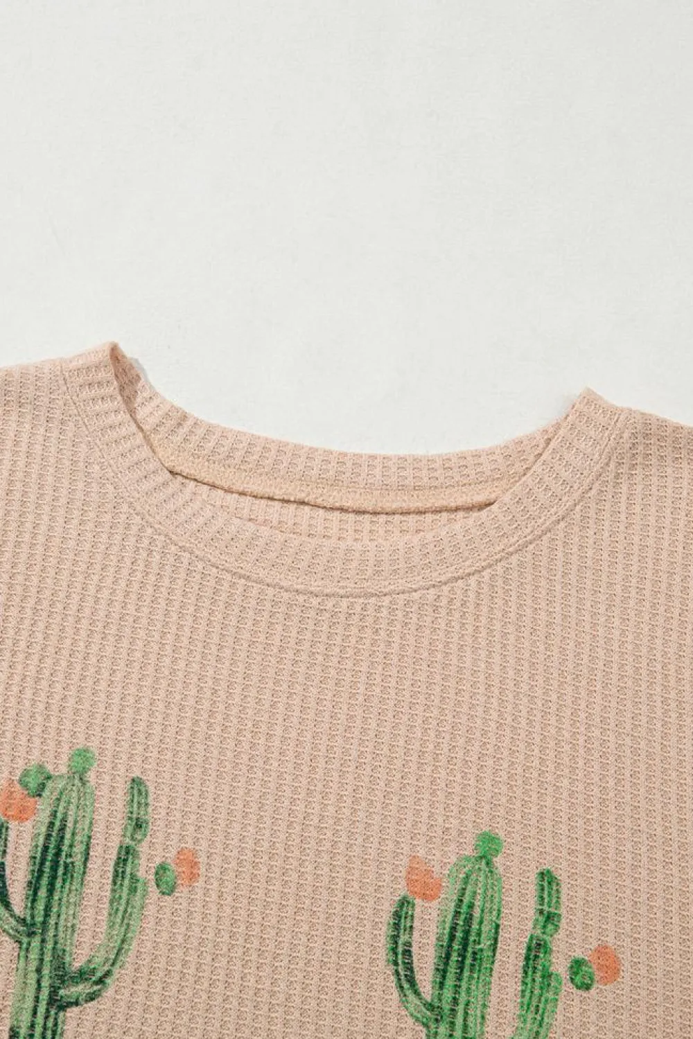 Outlet Dear-Lover Cactus Forest Waffle Half Sleeve Tee Short Set Light French Beige