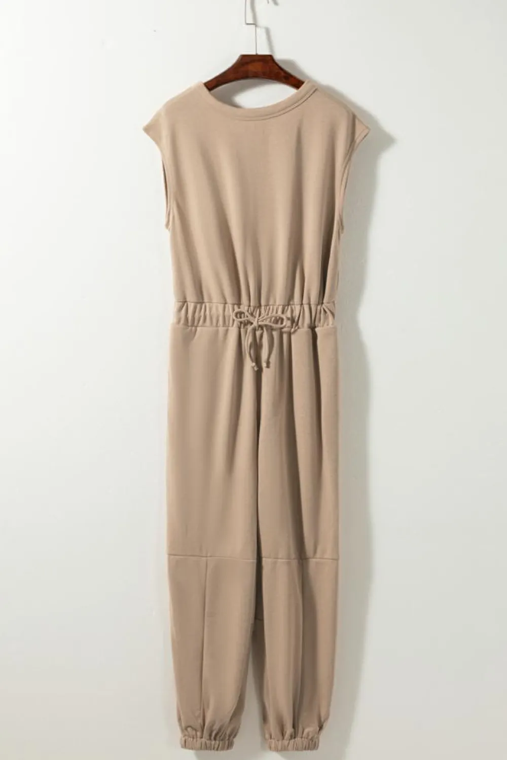 Best Dear-Lover Cap Sleeve Open Back Drawstring Jogger Jumpsuit Light French Beige