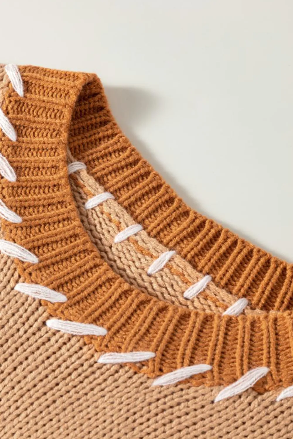 Discount Dear-Lover Color Block Contrast Stitch Oversized Sweater Light French Beige