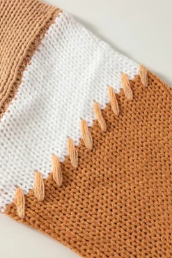 Discount Dear-Lover Color Block Contrast Stitch Oversized Sweater Light French Beige