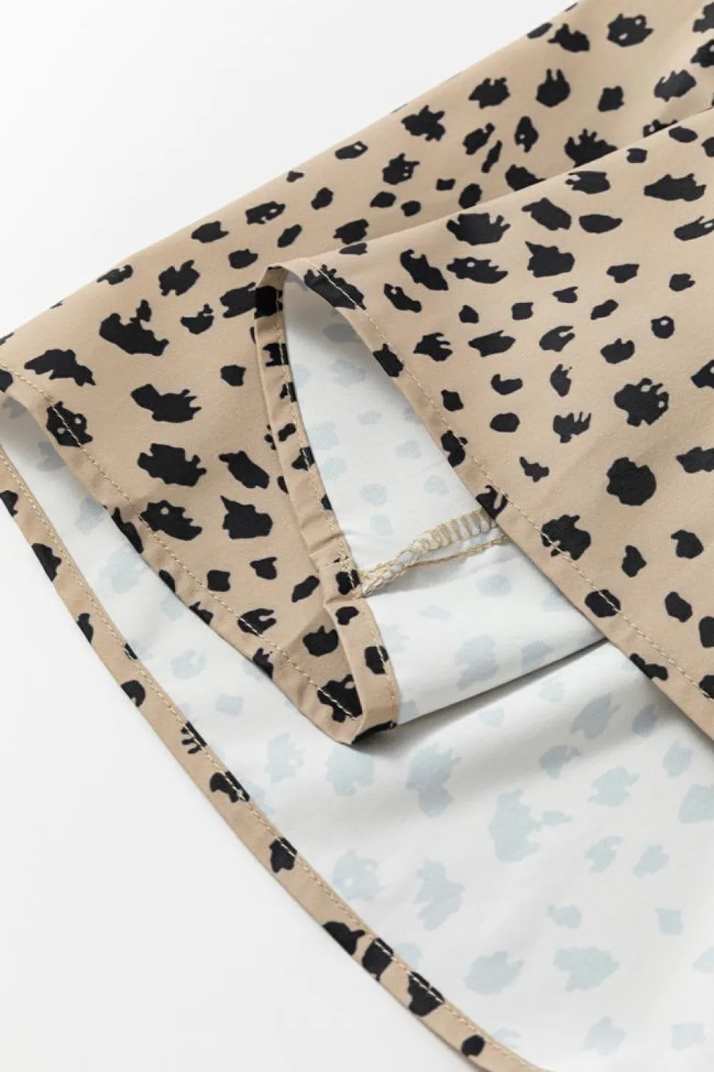 Best Dear-Lover Colorblock Dalmatian Print Ruffle Hem Flowy Dress Light French Beige
