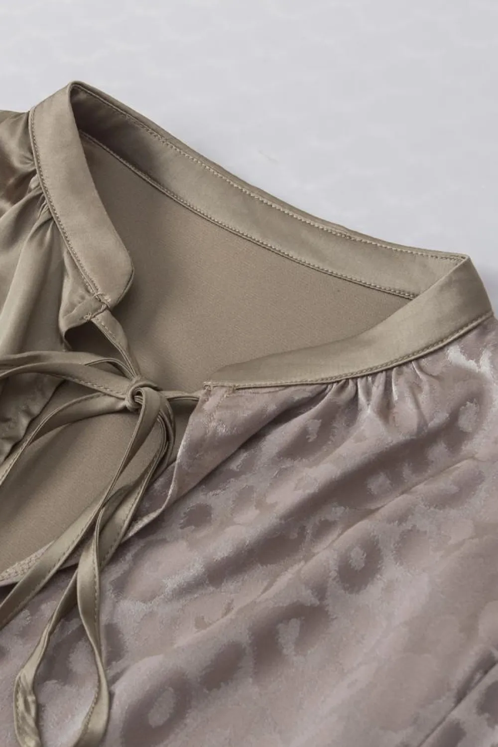 New Dear-Lover Contrast Half Leopard Jacquard Satin Blouse Light French Beige