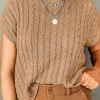 Best Dear-Lover Crew Neck Cable Knit Short Sleeve Sweater Light French Beige