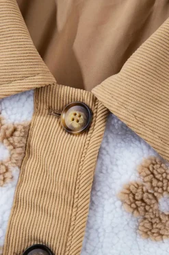 Hot Dear-Lover Cute Flower Pattern Button Up Fleece Jacket Light French Beige