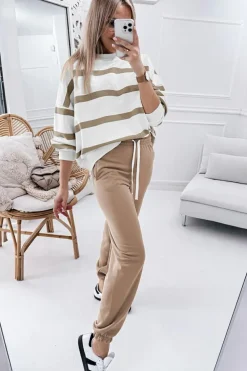 Fashion Dear-Lover Drop Shoulder Pullover and Jogger Pants Set Light French Beige