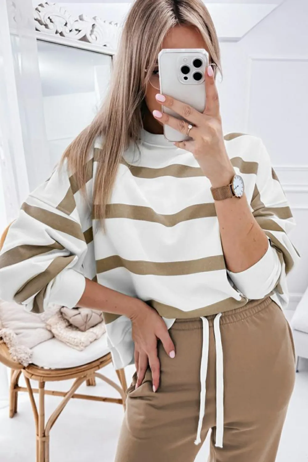 Fashion Dear-Lover Drop Shoulder Pullover and Jogger Pants Set Light French Beige