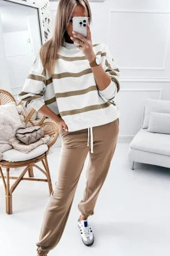 Fashion Dear-Lover Drop Shoulder Pullover and Jogger Pants Set Light French Beige