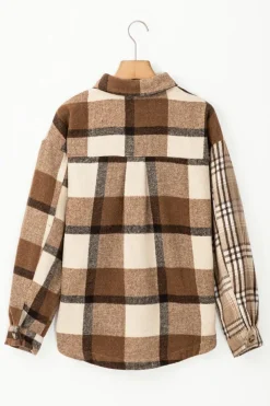 New Dear-Lover Flannel Plaid Double Flap Pocket Shacket Light French Beige