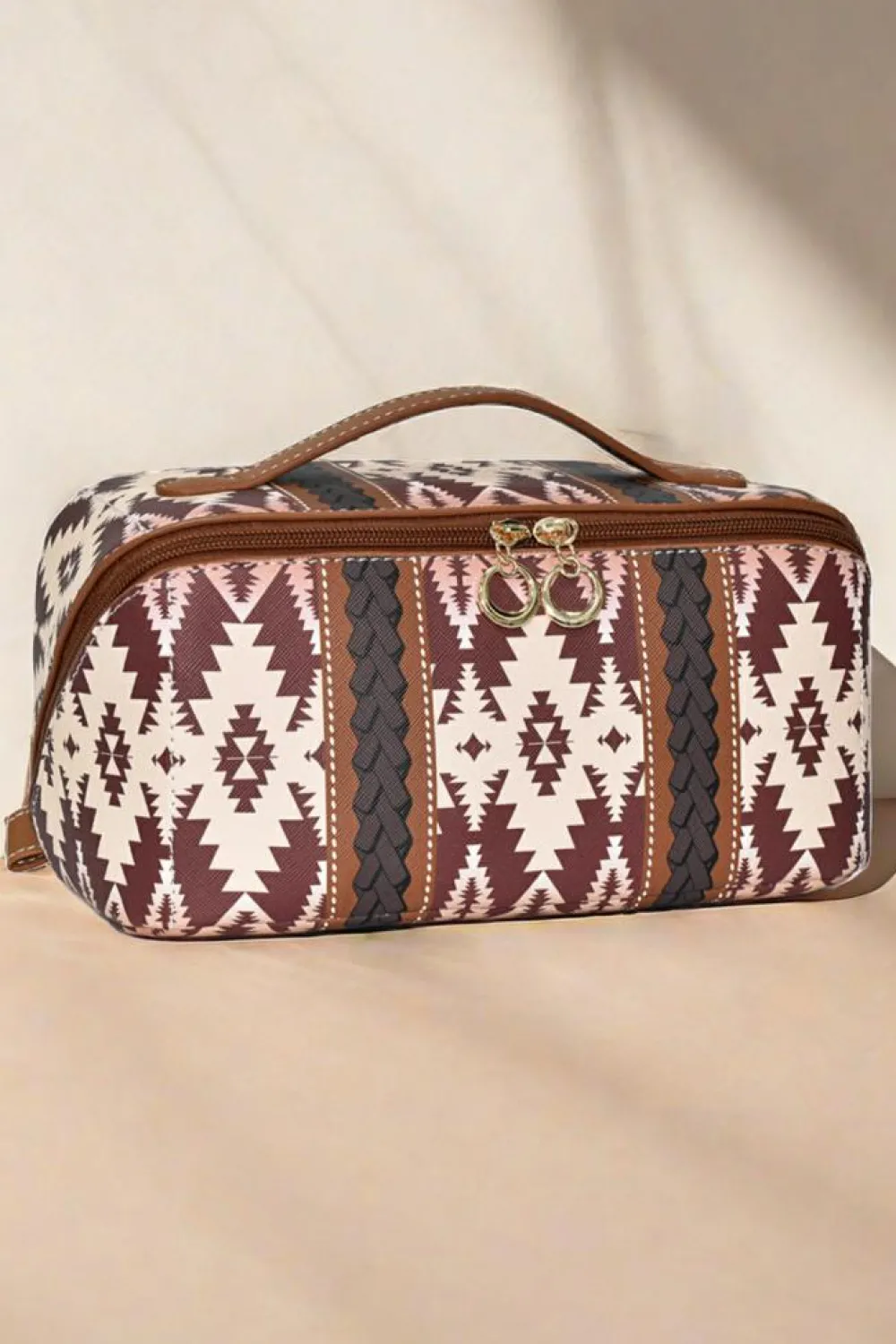 Discount Dear-Lover Geometric Braided Print Makeup Bag with Handle Light French Beige