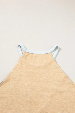 Fashion Dear-Lover Geometric Color Block Sleeveless Top Light French Beige