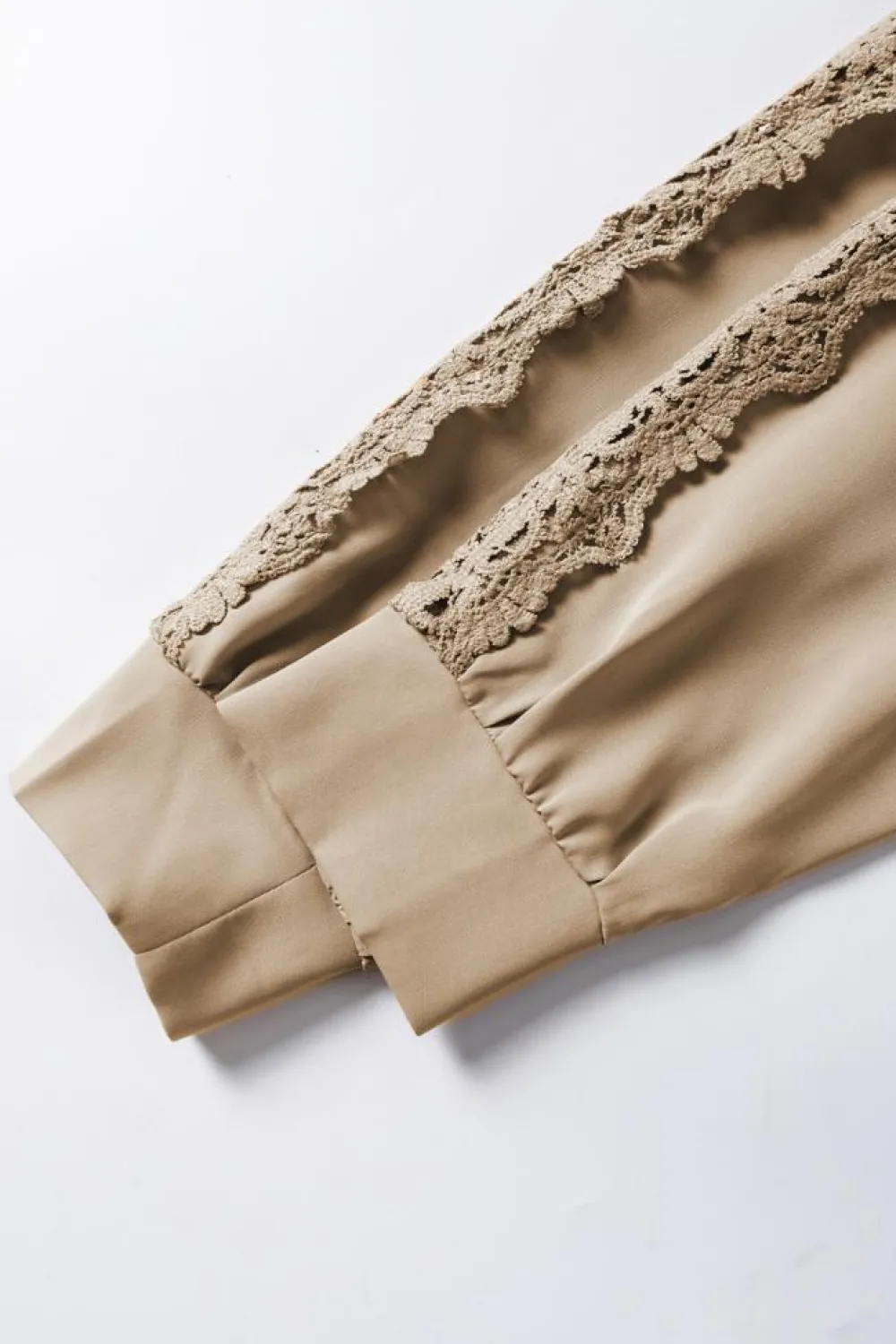 Best Dear-Lover Lace Crochet Patched Crew Neck Top Light French Beige