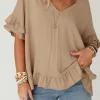Online Dear-Lover Loose Ruffled V Neck Blouse Light French Beige