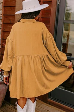 New Dear-Lover Loose Bishop Sleeve Shirt Dress Light French Beige