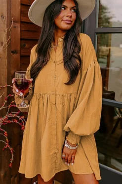 New Dear-Lover Loose Bishop Sleeve Shirt Dress Light French Beige