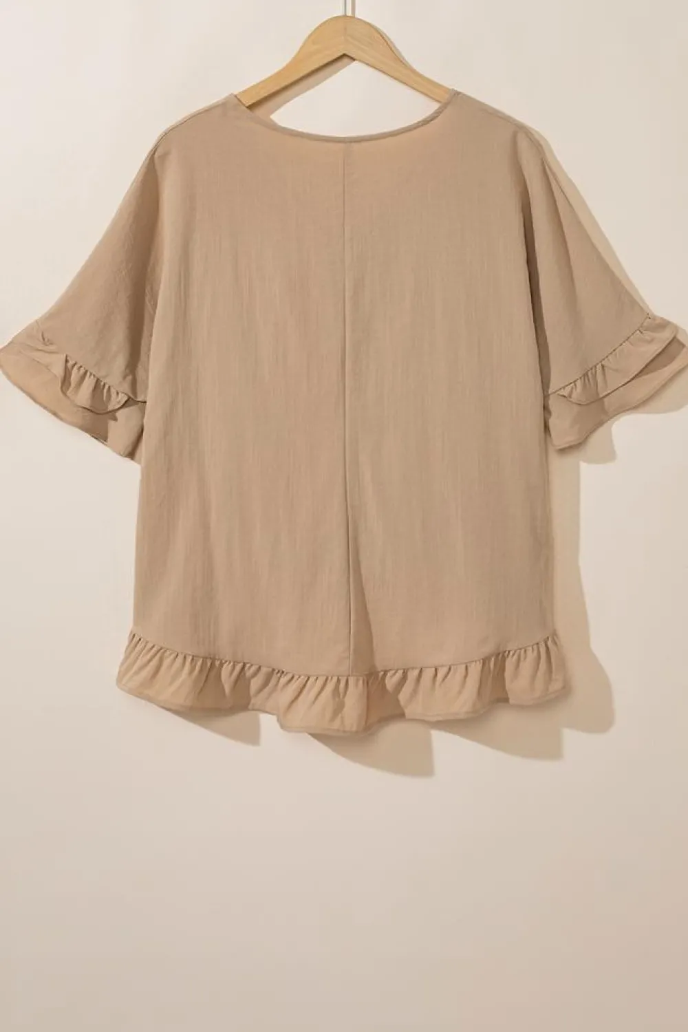 Online Dear-Lover Loose Ruffled V Neck Blouse Light French Beige