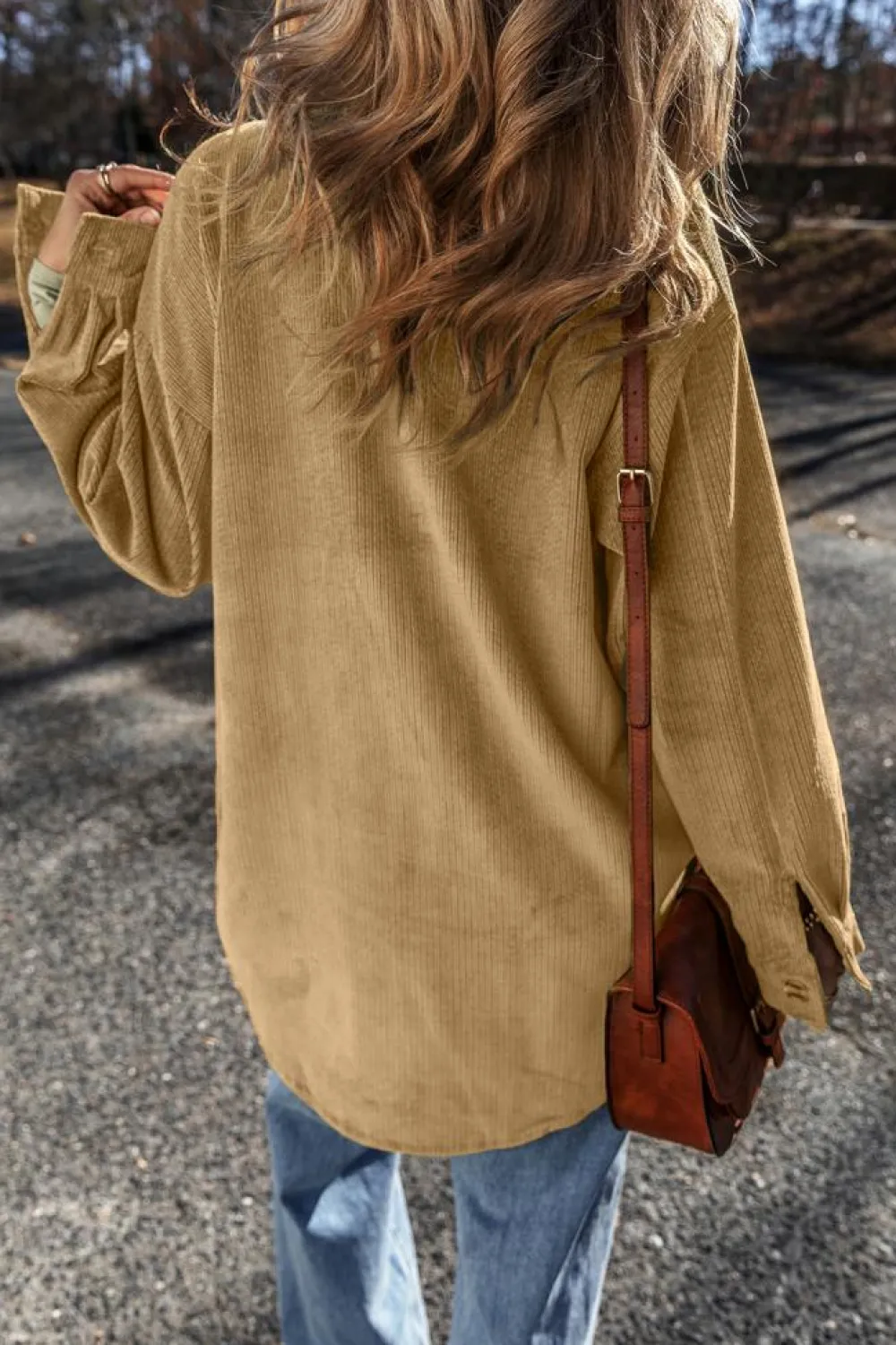 Best Dear-Lover Patched Pocket Button Up Corduroy Shacket Light French Beige