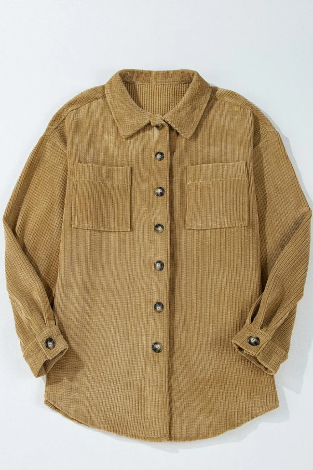 Best Dear-Lover Patched Pocket Button Up Corduroy Shacket Light French Beige