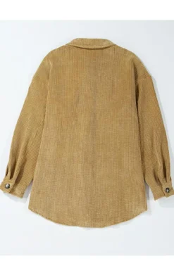 Best Dear-Lover Patched Pocket Button Up Corduroy Shacket Light French Beige