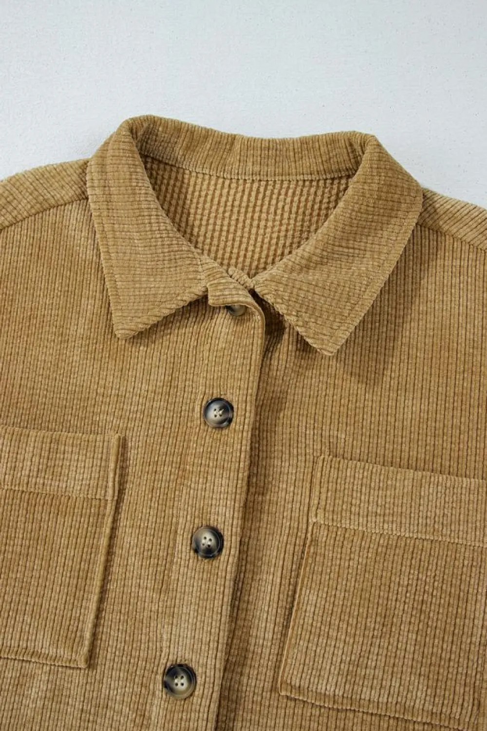 Best Dear-Lover Patched Pocket Button Up Corduroy Shacket Light French Beige